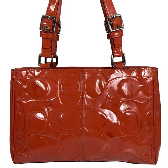 COACH Hampton Orange Patent Embossed Leather Medium Carryall F14413 Shoulder Bag - Picture 3 of 16